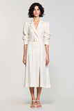Robe Midi Ivoire Satin Trapèze Revers Cranté