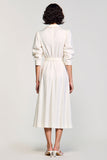 Robe Midi Ivoire Satin Trapèze Revers Cranté