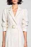 Robe Midi Ivoire Satin Trapèze Revers Cranté