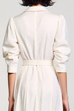 Robe Midi Ivoire Satin Trapèze Revers Cranté