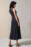 Robe Midi Noir Satin Trapèze Col V