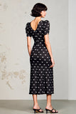 Robe Midi Satin Noir Trapèze Col V
