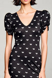 Robe Midi Satin Noir Trapèze Col V