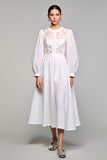 Robe Midi Tulle Blanc Trapèze Col Bijou
