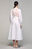 Robe Midi Tulle Blanc Trapèze Col Bijou