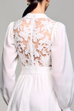 Robe Midi Tulle Blanc Trapèze Col Bijou