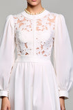 Robe Midi Tulle Blanc Trapèze Col Bijou