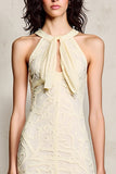 Robe Midi Abricot Dentelle Trapèze Licou