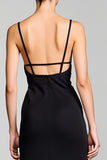 Robe Longue Noir Trapèze Satin Bretelles Spaghetti