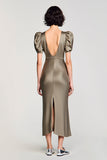 Robe Longue Olive Satin Fourreau Col V