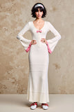 Robe Longue Blanc Satin Fourreau Col V