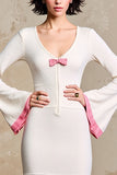 Robe Longue Blanc Satin Fourreau Col V