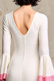 Robe Longue Blanc Satin Fourreau Col V