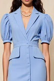 Robe Longue Bleu Satin Fourreau Revers Cranté