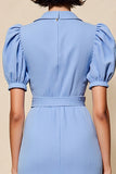 Robe Longue Bleu Satin Fourreau Revers Cranté