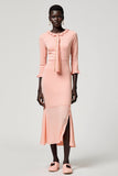 Robe Midi Rose Tulle Fourreau Ras De Cou