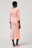 Robe Midi Rose Tulle Fourreau Ras De Cou