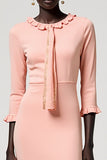 Robe Midi Rose Tulle Fourreau Ras De Cou