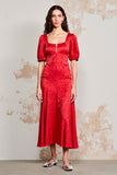 Robe Midi Rouge Imprimer Trapèze Col Carré