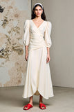 Robe Longue Ivoire Tulle Trapèze Col V