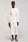 Robe Midi Ivoire Satin Trapèze Ras De Cou