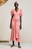 Robe Longue Rose Trapèze Col V