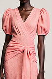 Robe Longue Rose Trapèze Col V