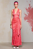 Robe Longue Rose Tulle Fourreau Col V