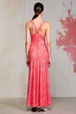 Robe Longue Rose Tulle Fourreau Col V