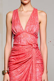 Robe Longue Rose Tulle Fourreau Col V