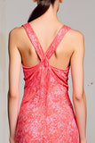 Robe Longue Rose Tulle Fourreau Col V