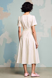 Robe Midi Ivoire Satin À Pois Trapèze Col V
