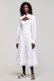 Robe Midi Blanc Trapèze Satin Avec Col
