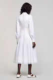 Robe Midi Blanc Trapèze Satin Avec Col