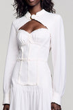 Robe Midi Blanc Trapèze Satin Avec Col