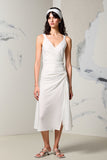 Robe Midi Blanc Tulle Trapèze Col V