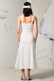 Robe Midi Blanc Tulle Trapèze Col V