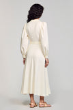 Robe Longue Ivoire Satin Trapèze Col V