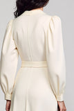 Robe Longue Ivoire Satin Trapèze Col V