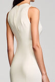 Robe Midi Ivoire Satin Fourreau Col Bijou