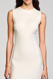 Robe Midi Ivoire Satin Fourreau Col Bijou