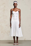 Robe Midi Blanc Dentelle Trapèze Bretelles Spaghetti