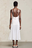 Robe Midi Blanc Dentelle Trapèze Bretelles Spaghetti
