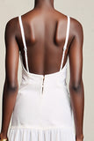 Robe Midi Blanc Dentelle Trapèze Bretelles Spaghetti