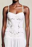 Robe Midi Blanc Dentelle Trapèze Bretelles Spaghetti