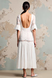 Robe Longue Ivoire Dentelle Trapèze Ras De Cou