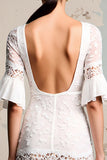 Robe Longue Ivoire Dentelle Trapèze Ras De Cou