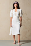 Robe Midi Ivoire Trapèze Satin Col V