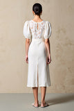 Robe Midi Ivoire Trapèze Satin Col V