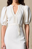 Robe Midi Ivoire Trapèze Satin Col V